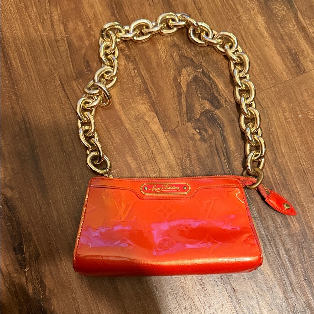 Louis Vuitton Vibrant Orange Cosmetic Bag Made Into Small Bag With Gold Chain